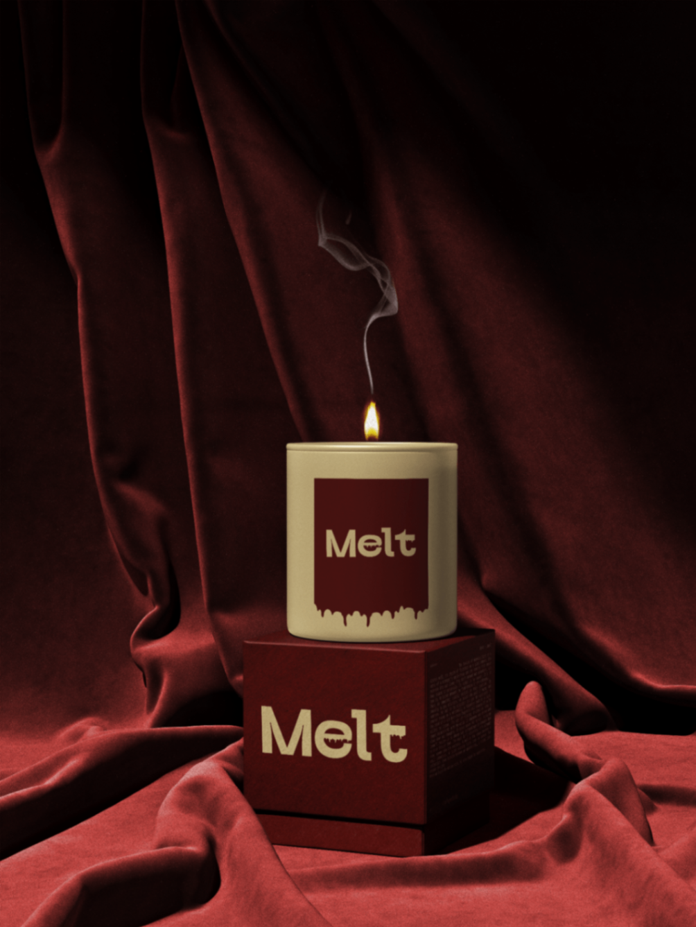 Melt candle on velvet — atmospheric hero