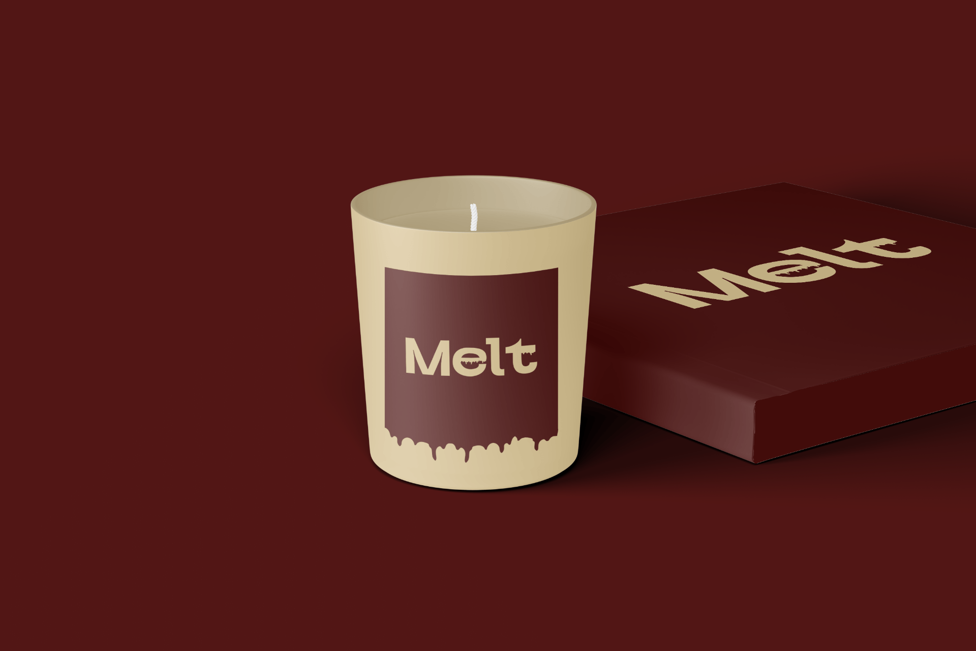 Melt candle with box, perspective view