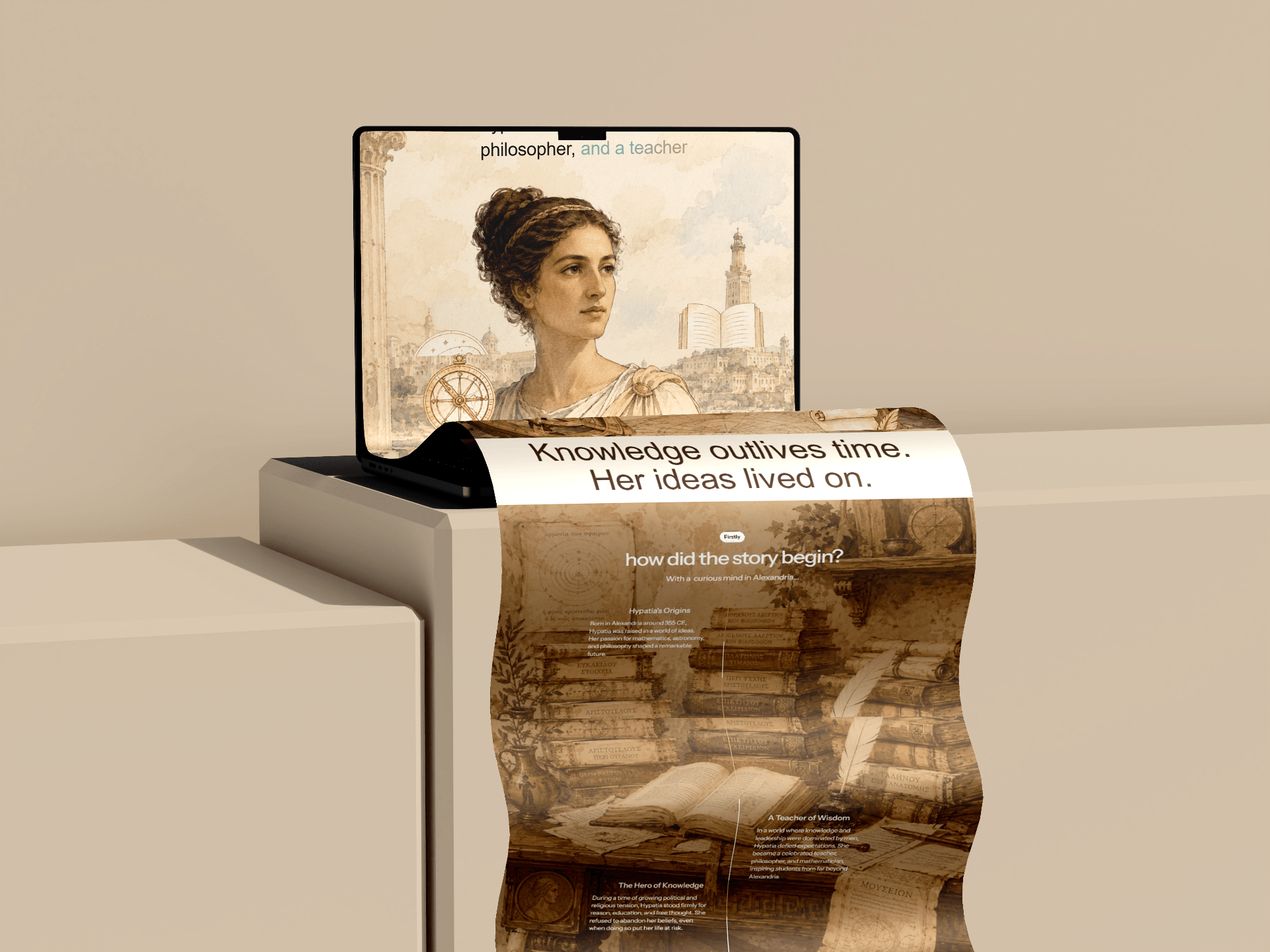House of Hypatia website — story page with portrait and historical archive